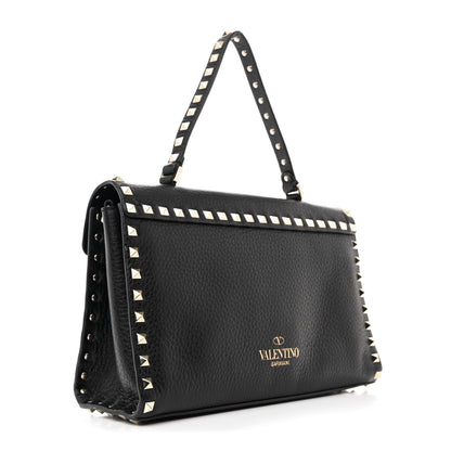 Valentino Garavani Pebbled Calfskin Rockstud Flip Lock Top Handle Bag Black 3 of 11