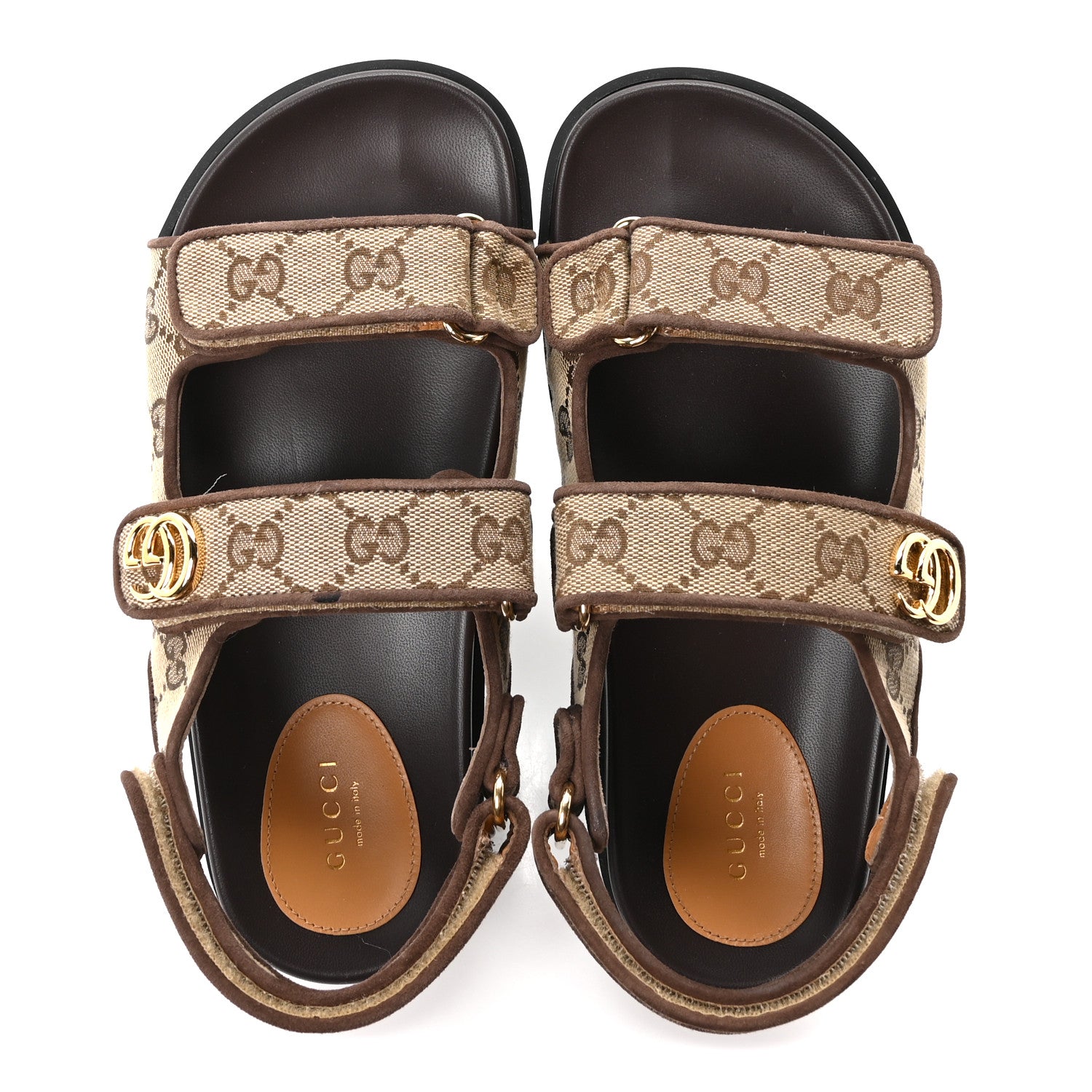 Gucci Monogram Kid Scamosciato Double G Womens Dad Sandals 37.5 Beige Ebony New Acero 2 of 10
