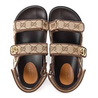Gucci Monogram Kid Scamosciato Double G Womens Dad Sandals 37.5 Beige Ebony New Acero 2 of 10