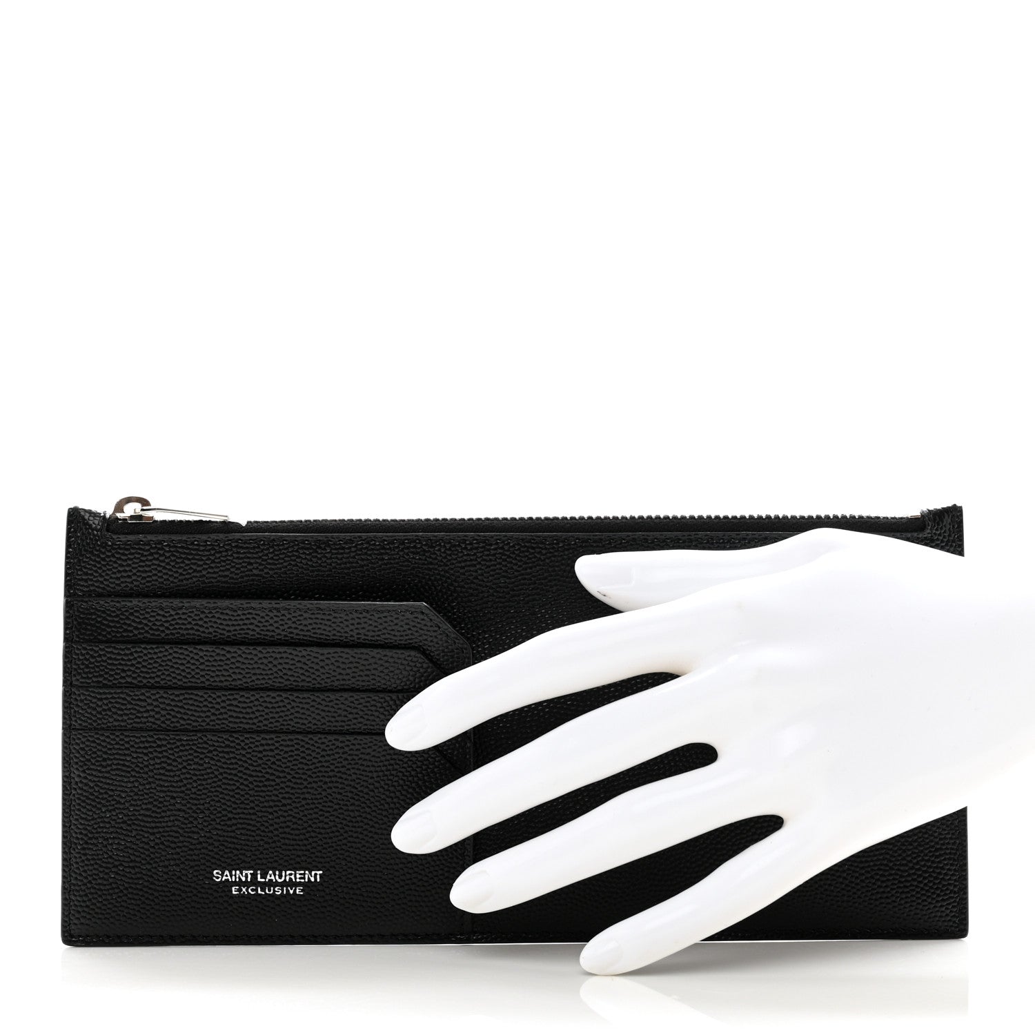 Saint Laurent Grained Calfskin Zip Pouch Card Holder Black 2 of 8