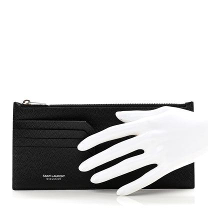 Saint Laurent Grained Calfskin Zip Pouch Card Holder Black 2 of 8