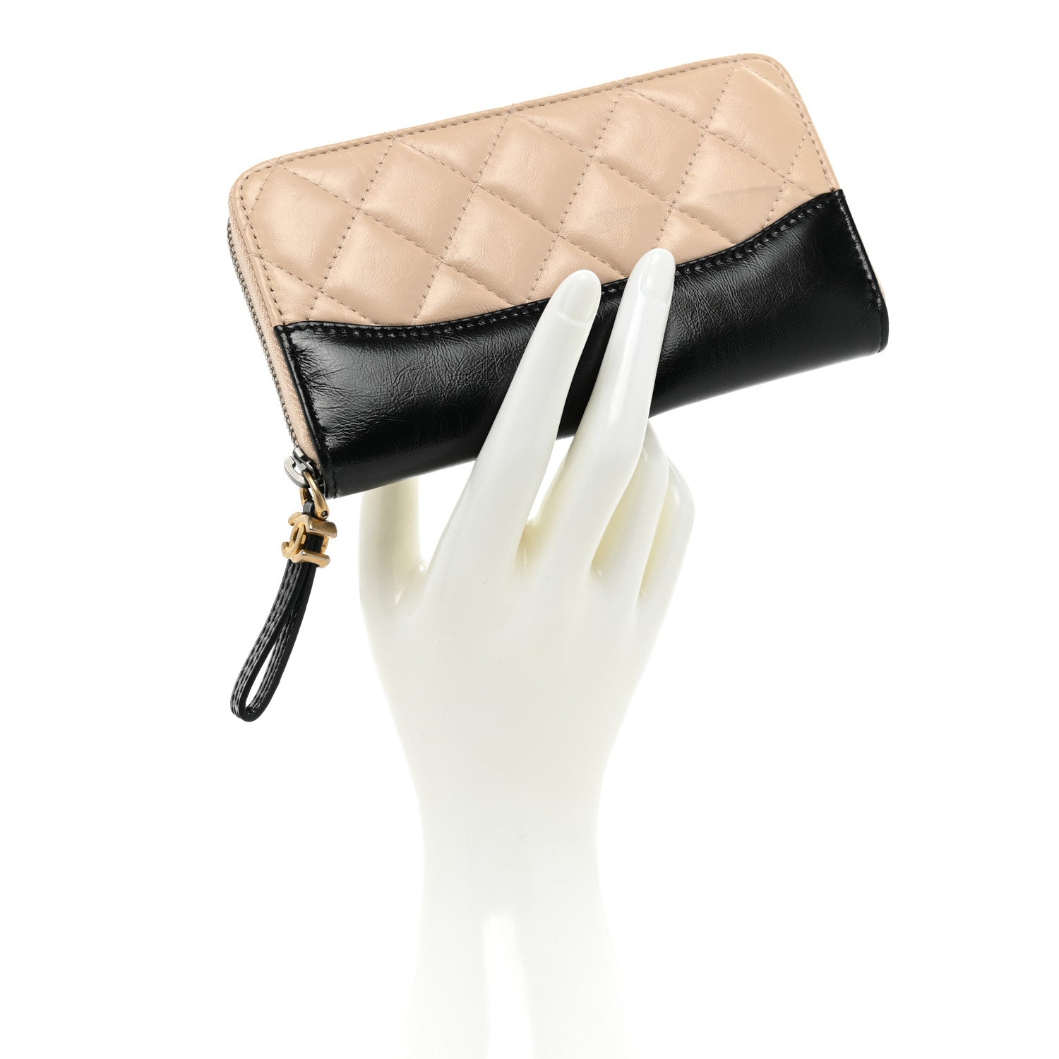 Chanel Aged Calfskin Quilted Small Gabrielle Zip Around Wallet Beige Black 2 of 12