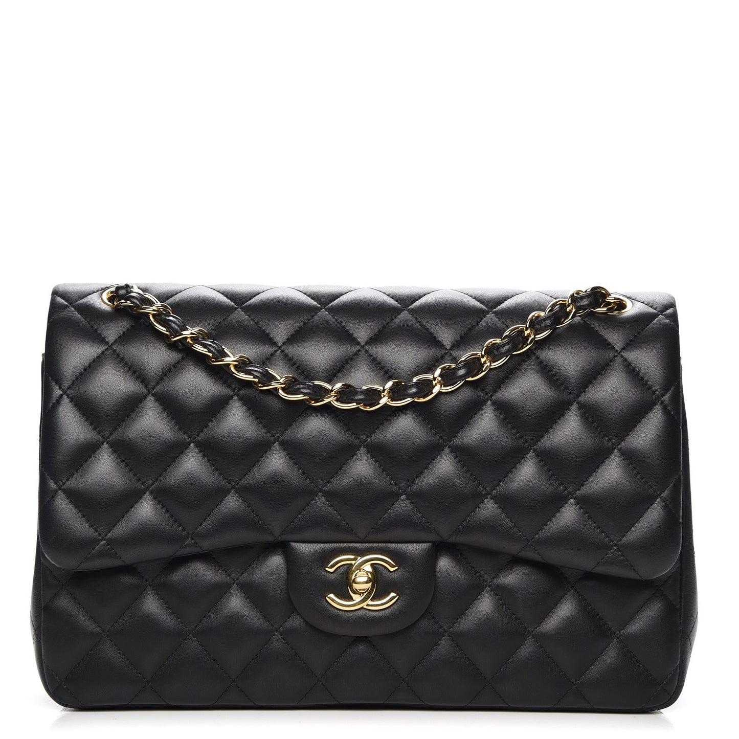 Lambskin Quilted Jumbo Double Flap Black