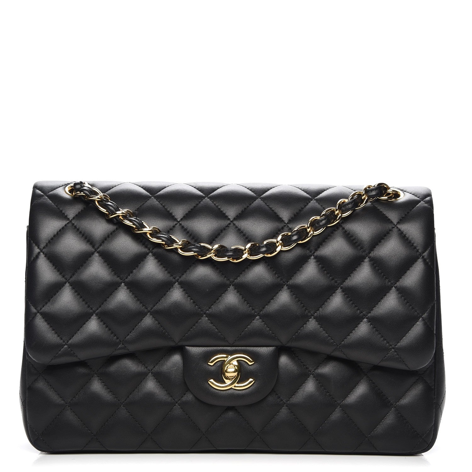 Chanel Lambskin Quilted Jumbo Double Flap Black 1 of 8