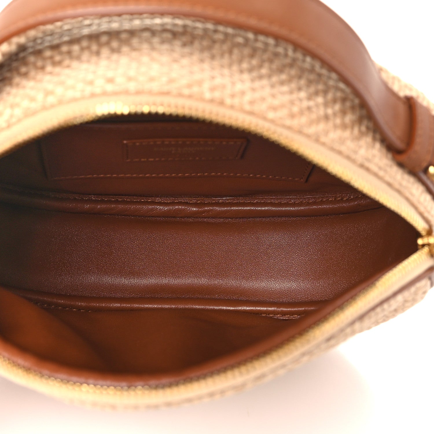 Saint Laurent Raffia Calfskin Round Camera Bag Golden Ecru Brick 5 of 8