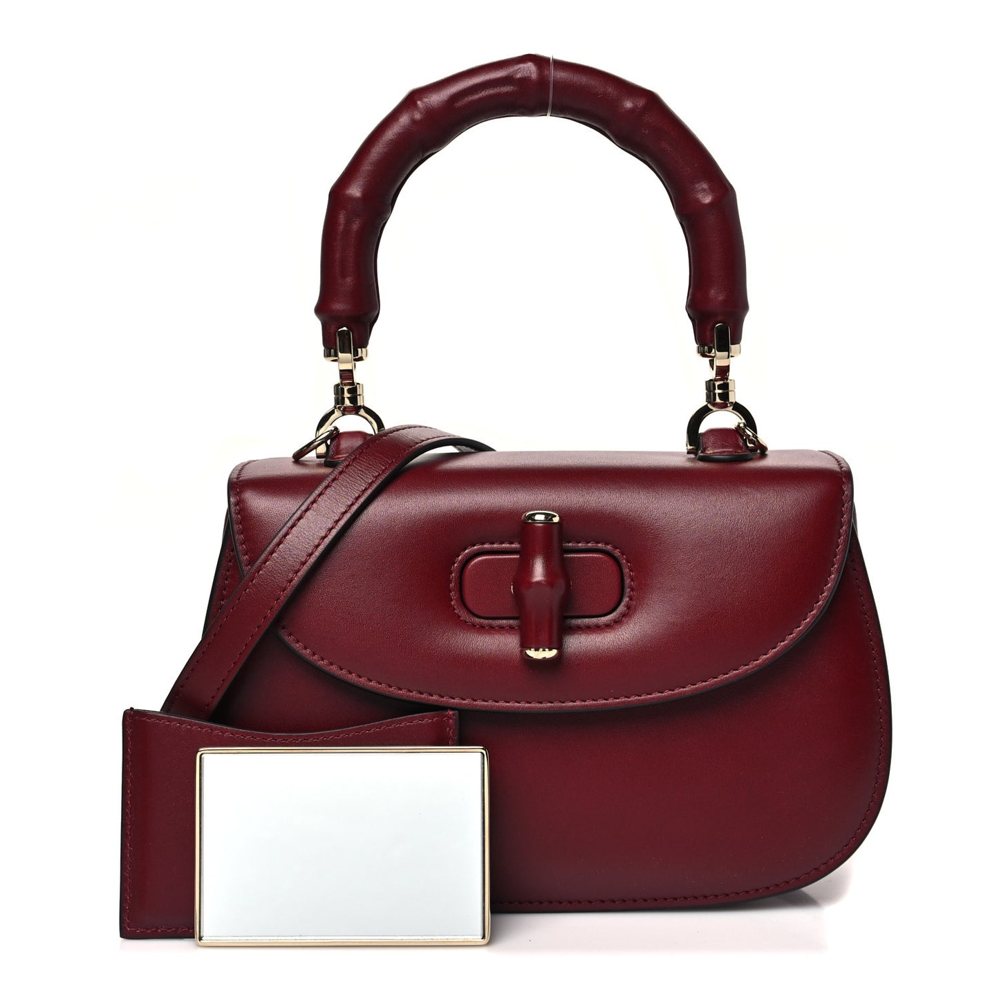 Boarded Dyana Lux Calfskin Web Monochrome Small Bamboo 1947 Top Handle Bag Rosso Ancora