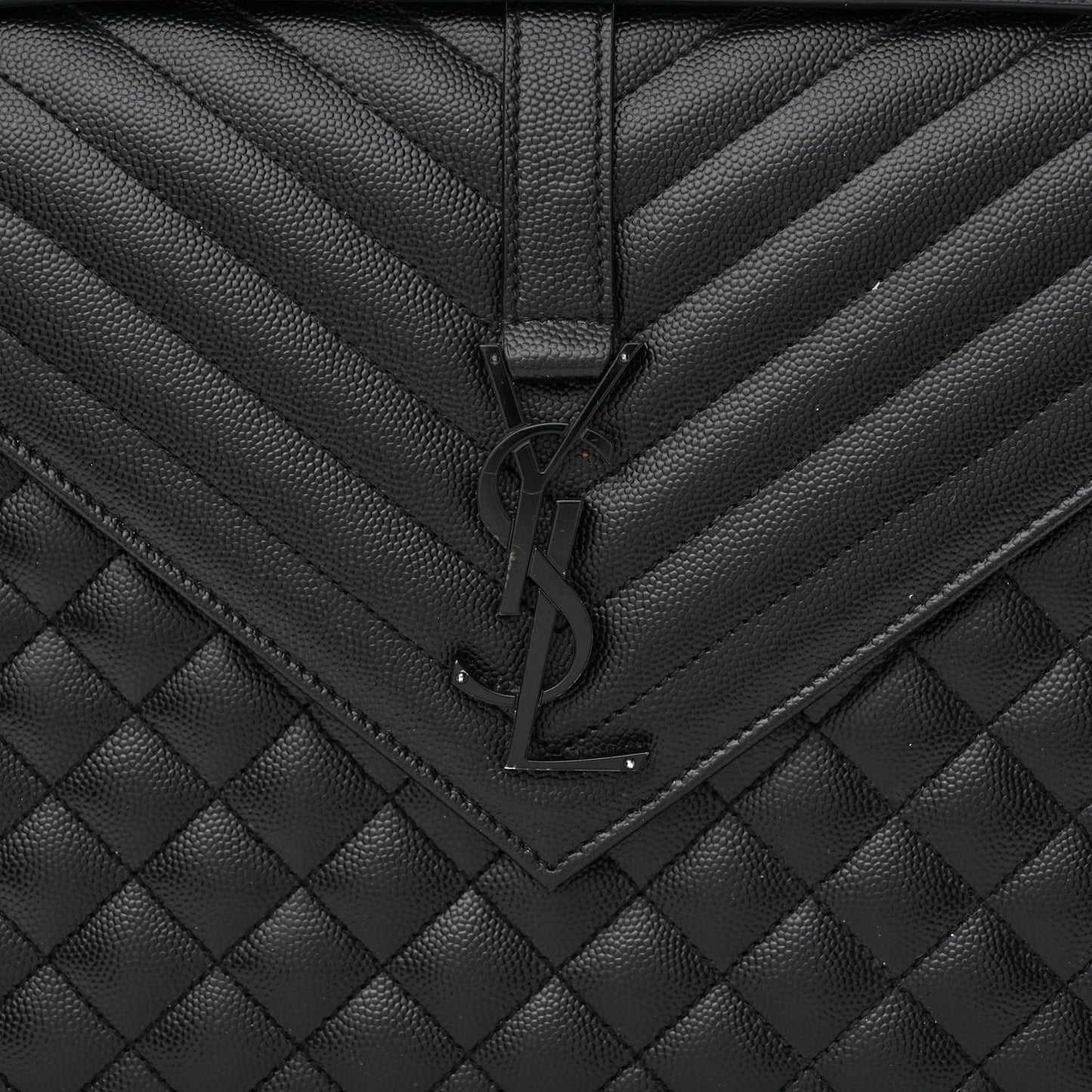 Grain De Poudre Textured Mixed Matelasse Large Triquilt Monogram Monochrome Satchel Black