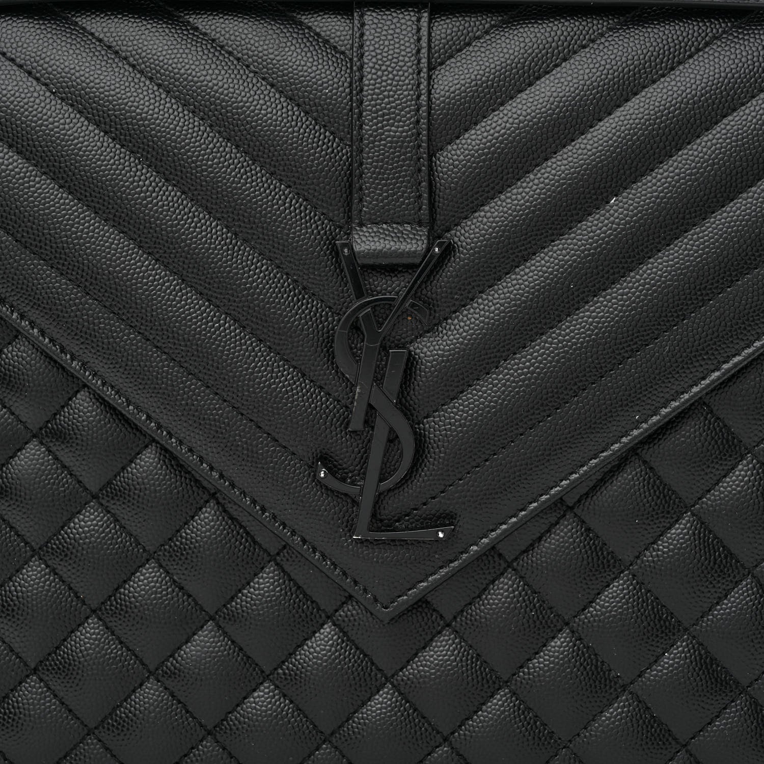 Saint Laurent Grain De Poudre Textured Mixed Matelasse Large Triquilt Monogram Monochrome Satchel Black 8 of 10