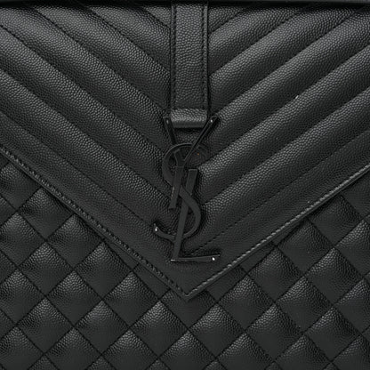 Saint Laurent Grain De Poudre Textured Mixed Matelasse Large Triquilt Monogram Monochrome Satchel Black 8 of 10