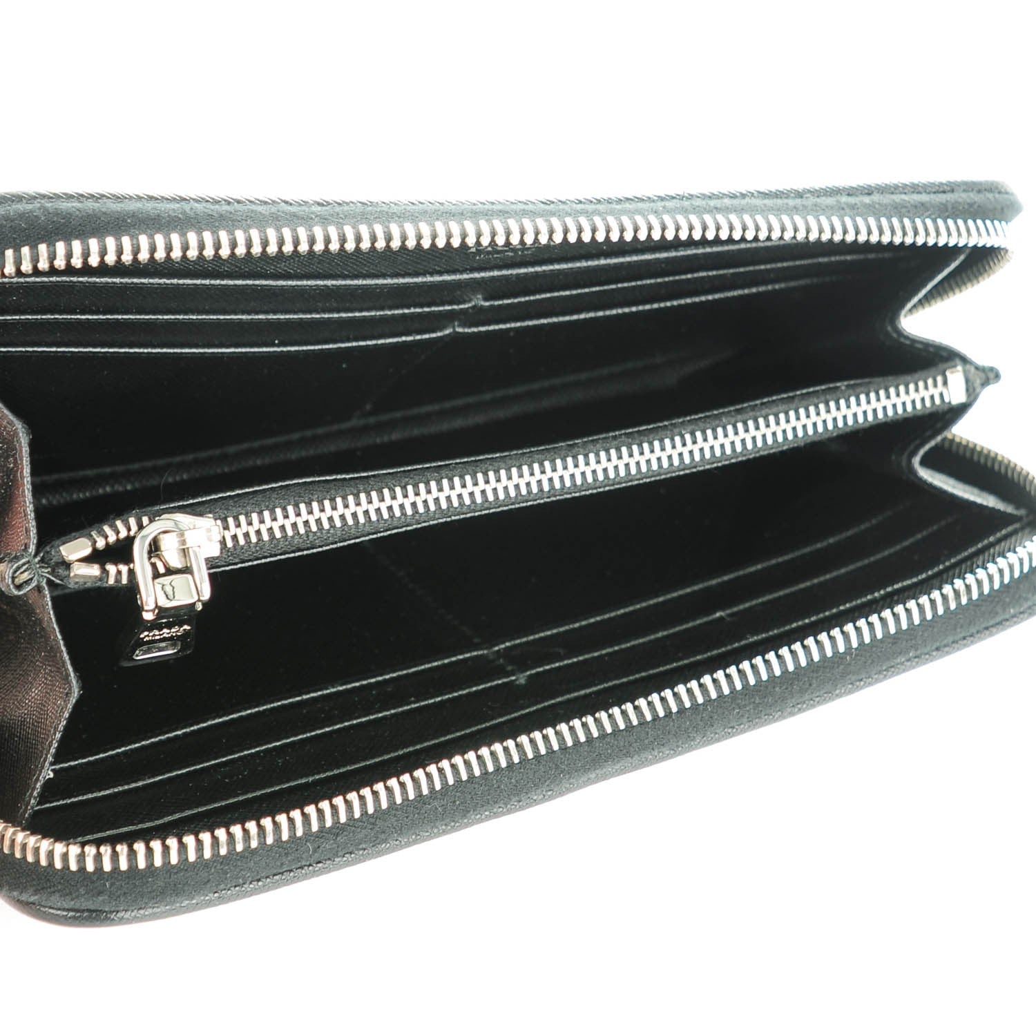 Prada Saffiano Floral Print Zip Around Wallet Nero Black 5 of 8