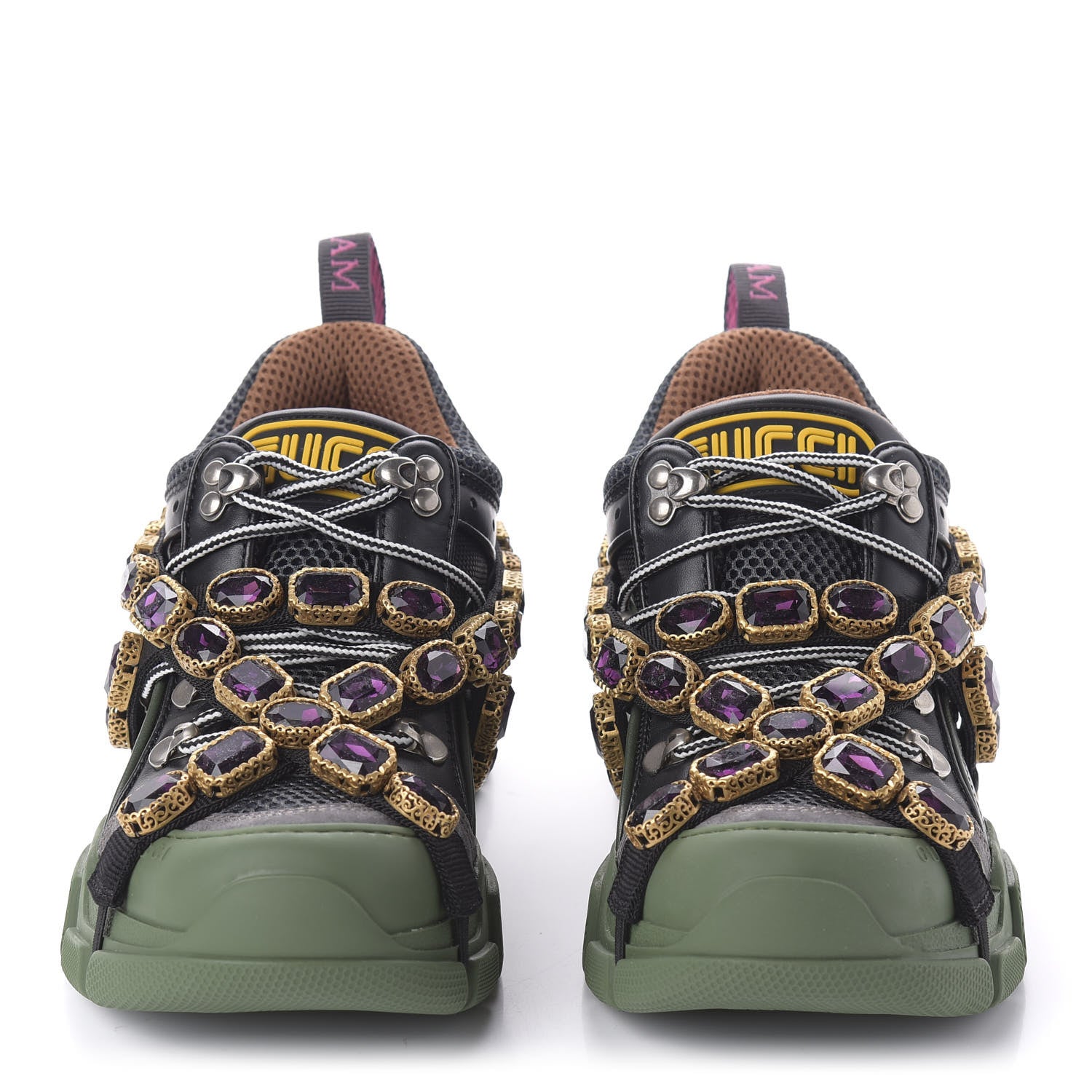 Gucci X SEGA Mesh Suede Calfskin Removable Crystals Flashtrek Sneakers 37 Loess Black Olive Green 2 of 10