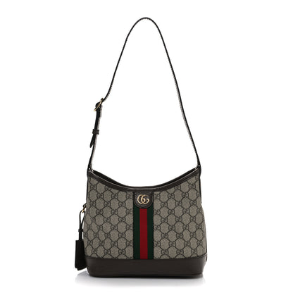 Gucci GG Supreme Monogram Textured Dollar Calfskin Web Small Ophidia Bucket Shoulder Bag Beige Ebony New Acero 1 of 11
