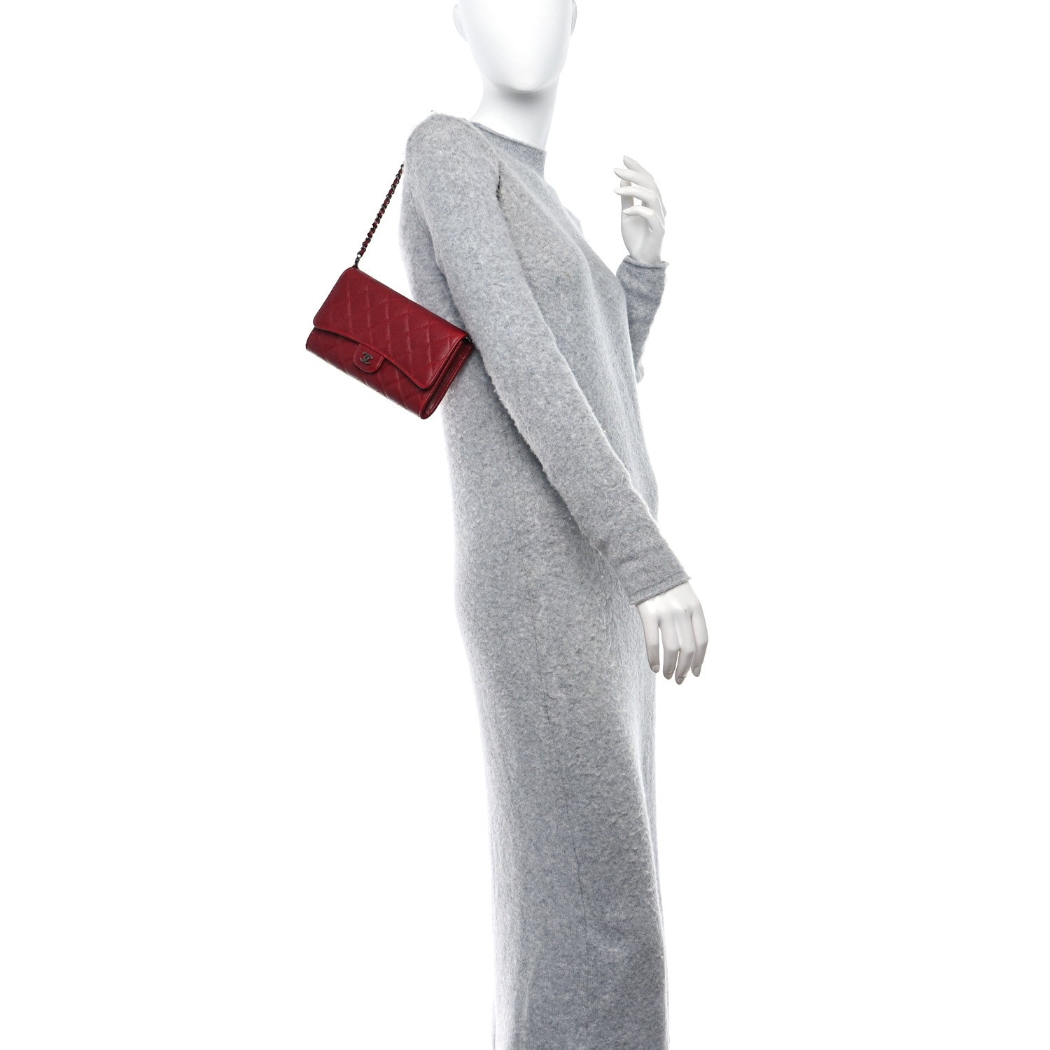 Chanel Caviar Quilted Wallet on Removable Chain Red 2 of 12