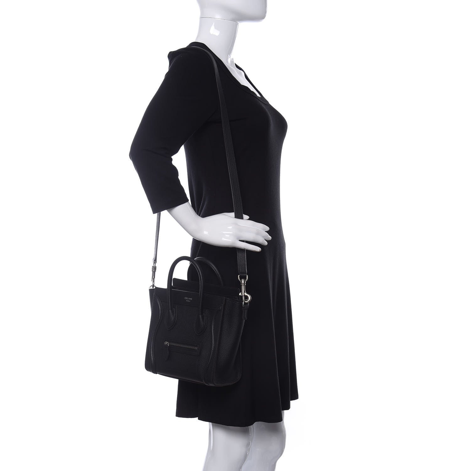 Celine Drummed Calfskin Nano Luggage Black 2 of 9