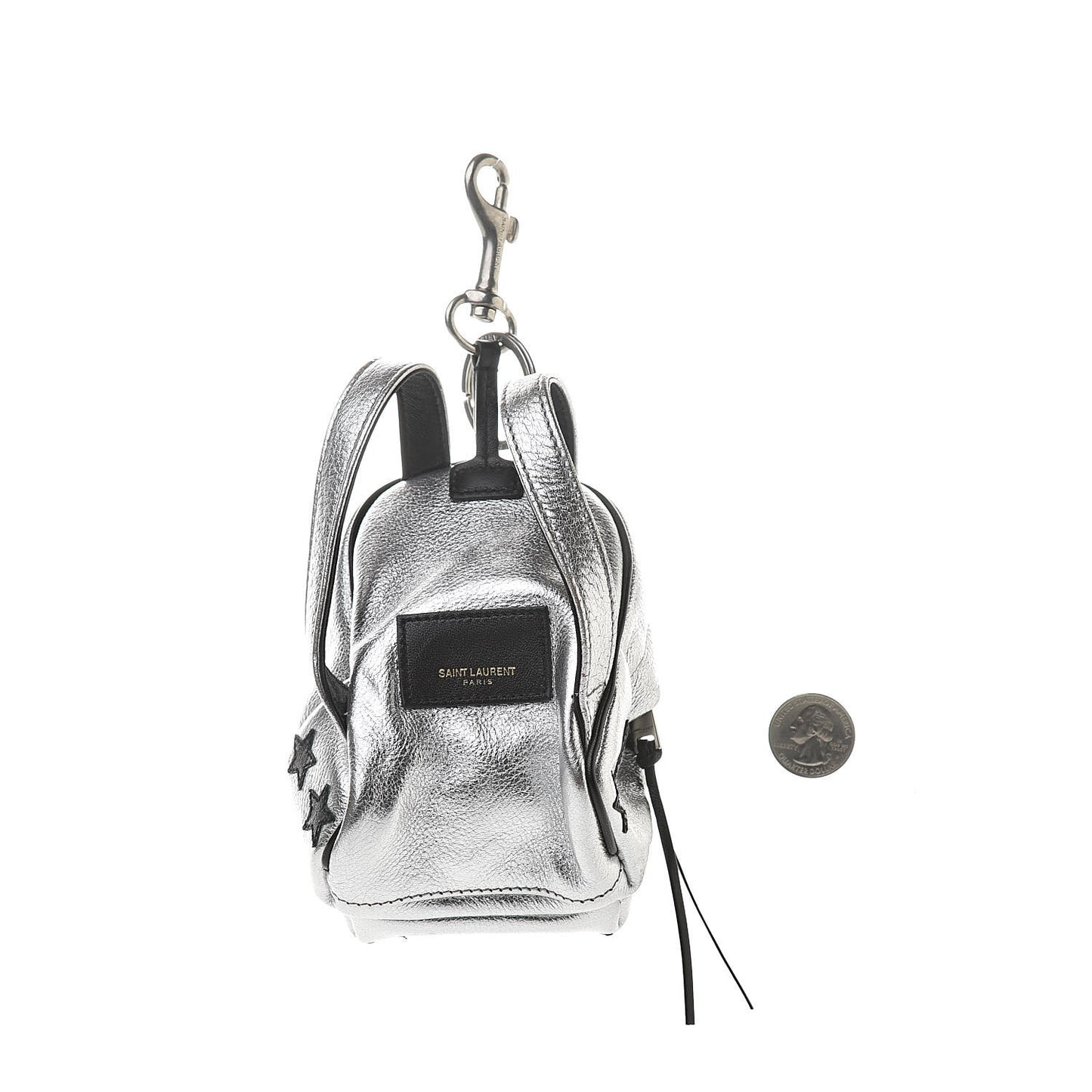 Metallic Calfskin Toy California Backpack Star Keychain Silver