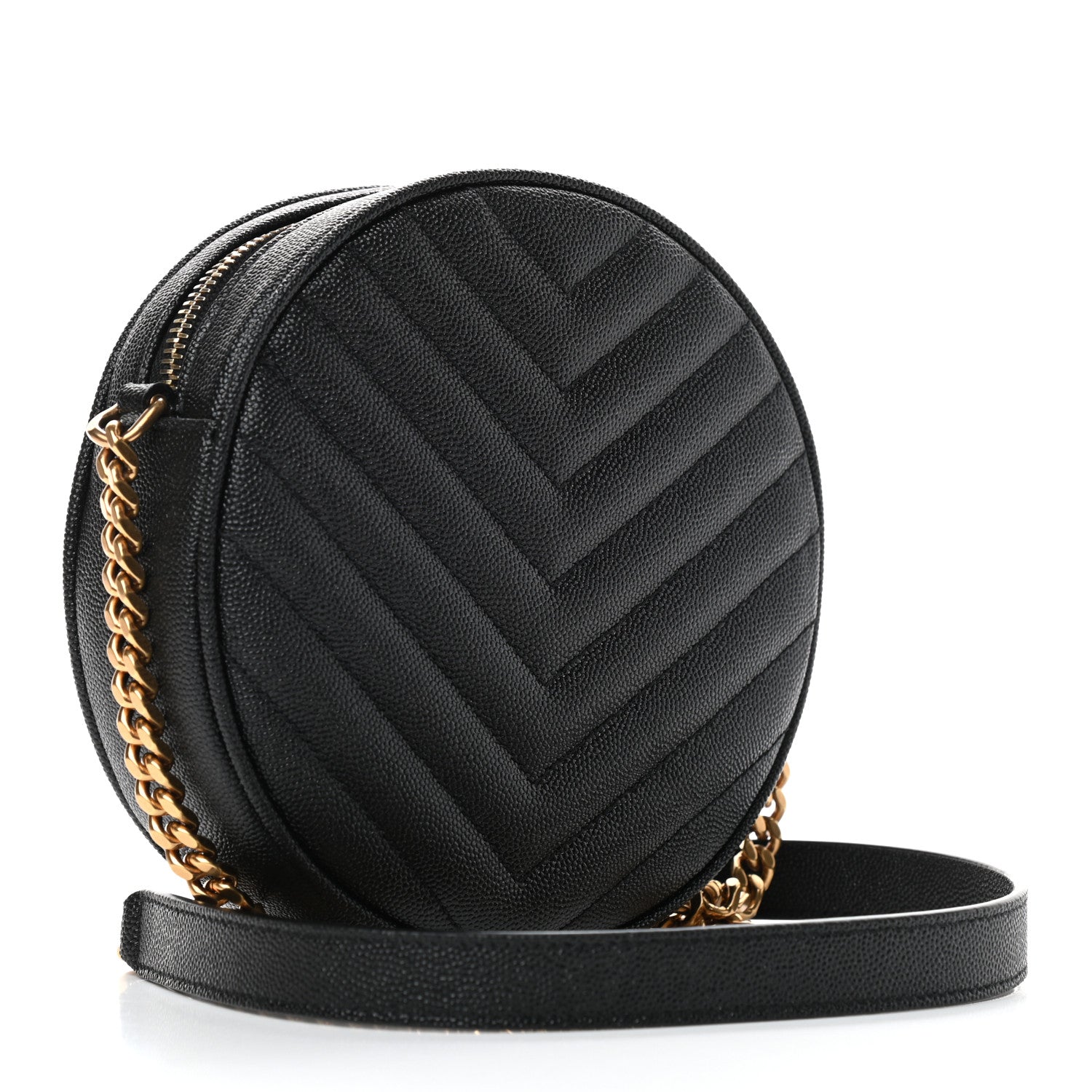 Saint Laurent Grain De Poudre Matelasse Chevron Quilted Round Vinyle Camera Bag Black 3 of 5