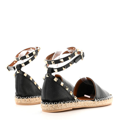 Valentino Garavani Grained Calfskin Rockstud Ankle Wrap Espadrille 20mm Flats 41 Black Light Cuir Natural 4 of 9