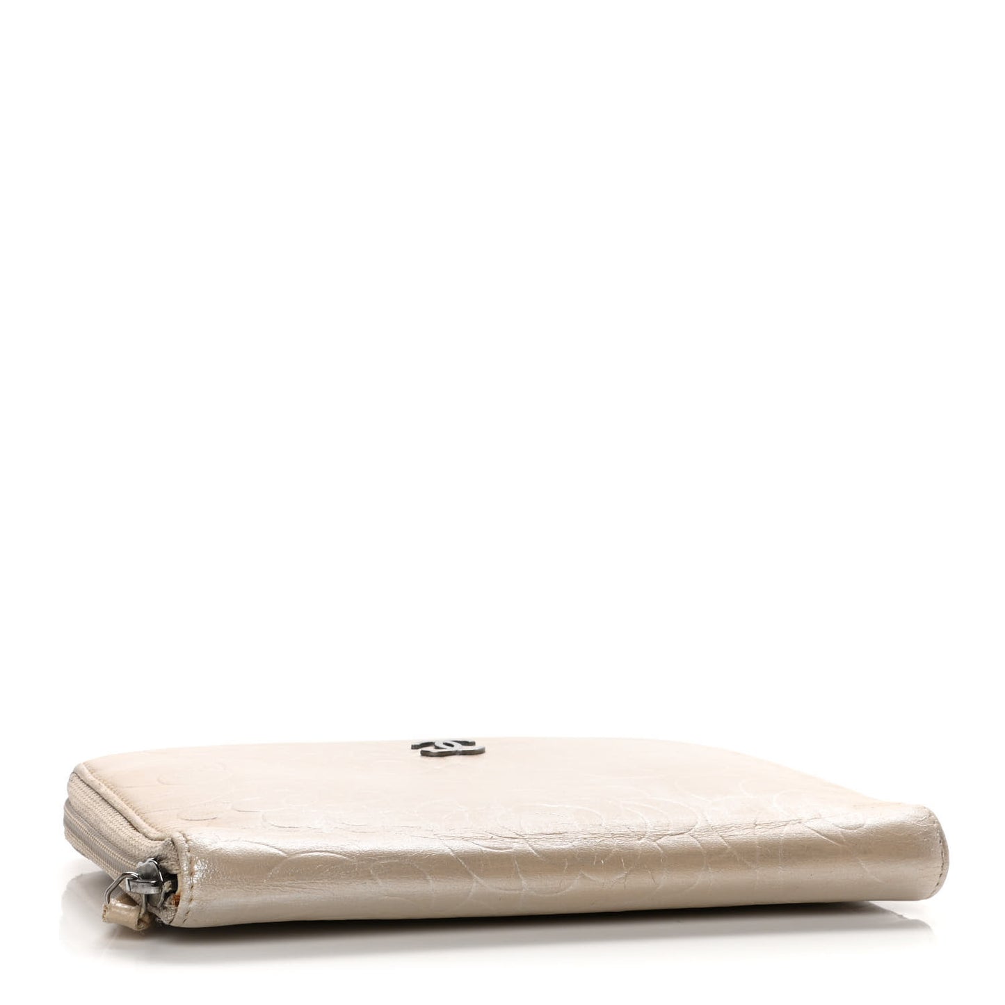 Lambskin Camellia Embossed Zip Around Organizer Wallet Light Beige