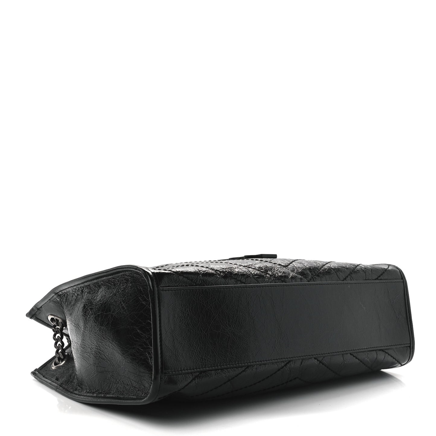 Crinkled Calfskin Matelasse Monogram Medium Niki Shopper Tote Black