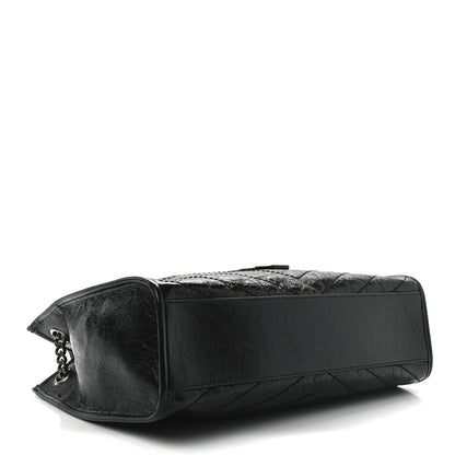 Saint Laurent Crinkled Calfskin Matelasse Monogram Medium Niki Shopper Tote Black 4 of 11