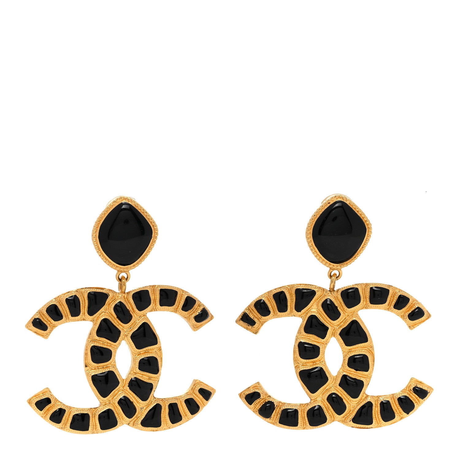 Chanel Resin Along The Nile CC Clip On Earrings Gold Black 1 of 4