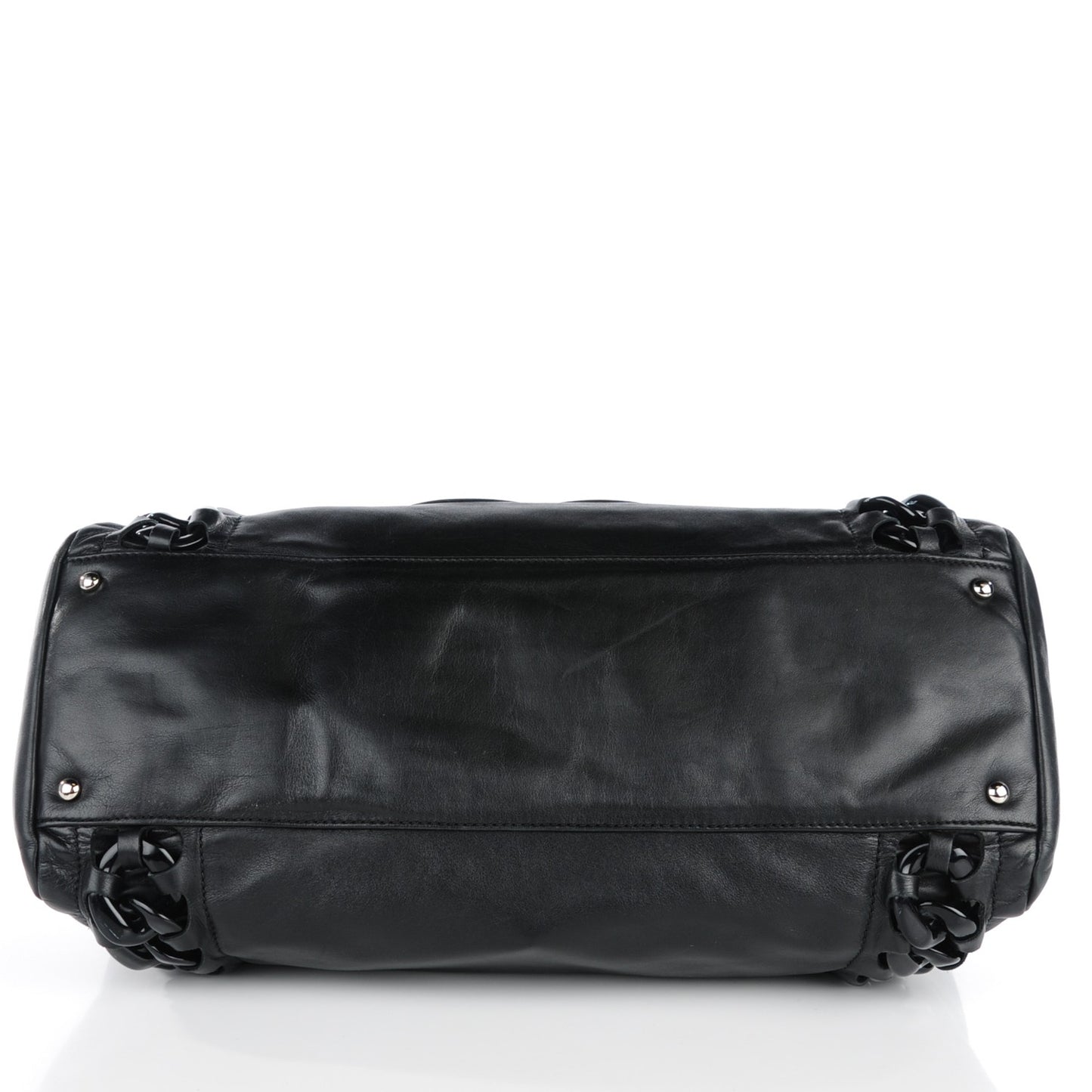 Calfskin Modern Chain Rhodoid East West Tote Black