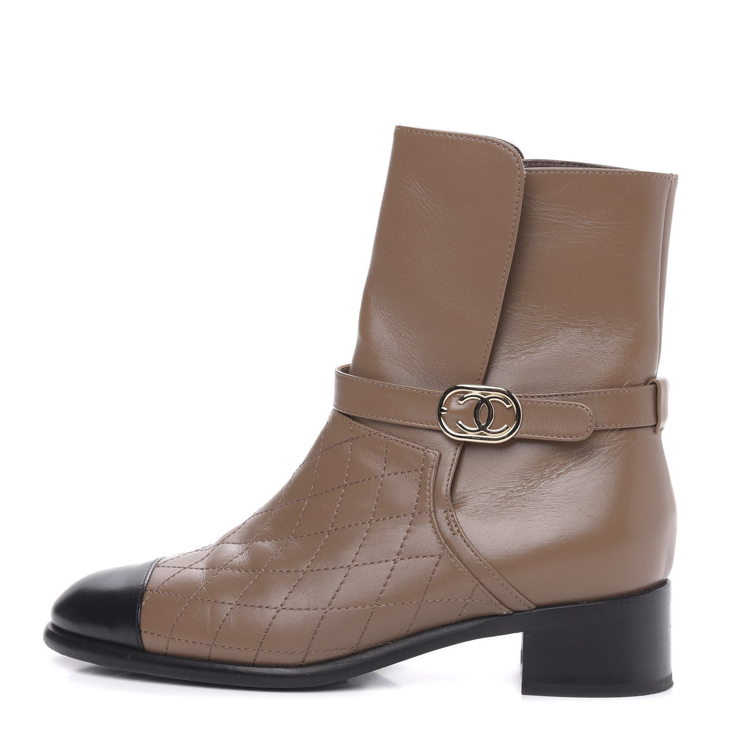 Calfskin Quilted Cap Toe CC Boots 38.5 Light Brown Black