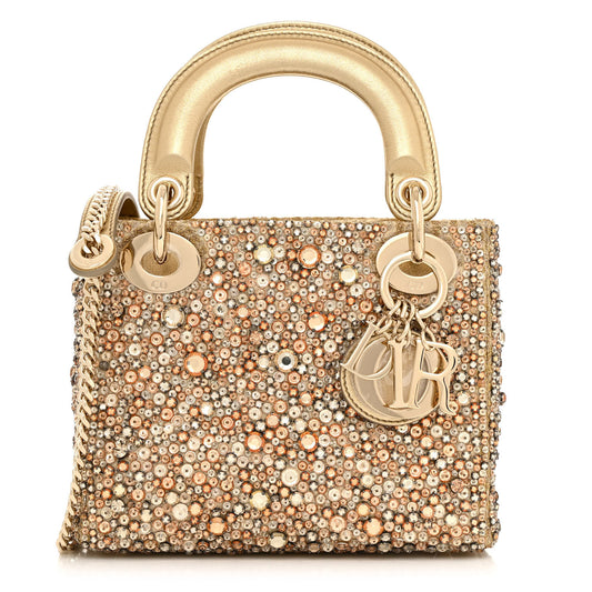 Metallic Calfskin Bead Embroidery Mini Lady Dior Gold
