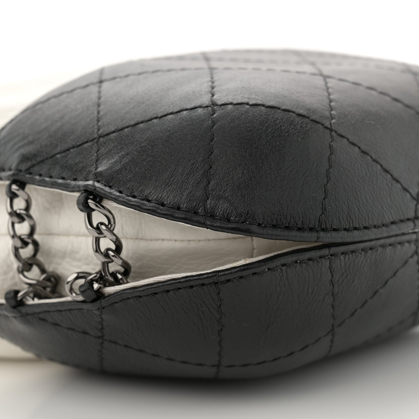 Aged Calfskin Quilted Small Gabrielle Bucket White Black