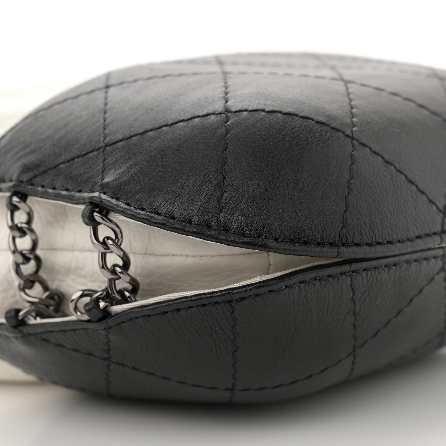 Chanel Aged Calfskin Quilted Small Gabrielle Bucket White Black 9 of 10