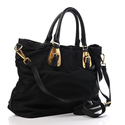Prada Tessuto Nylon Soft Calfskin Tote Black 2 of 9