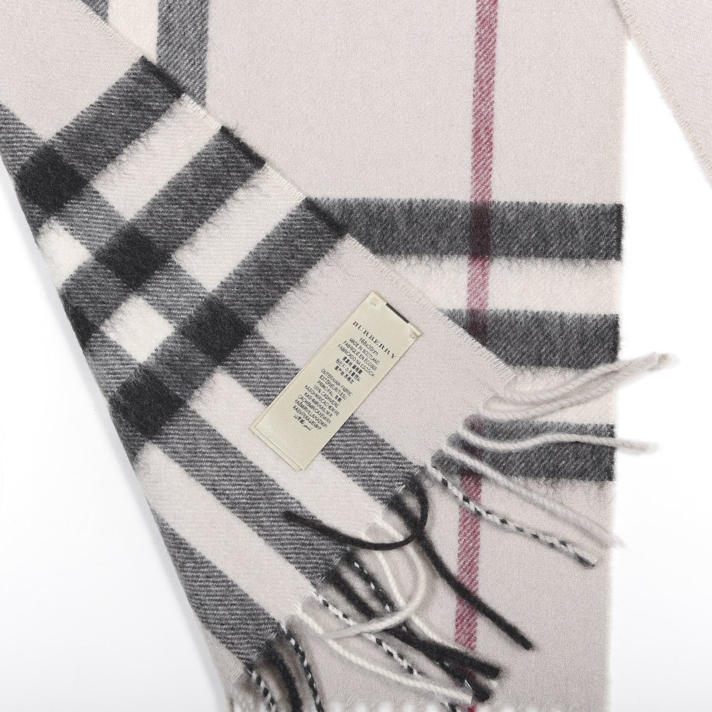 Cashmere Giant Check Fringe Scarf Stone