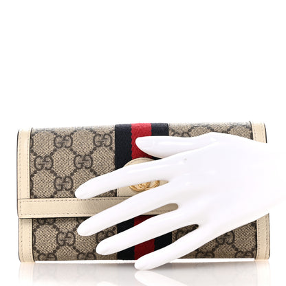 Gucci GG Supreme Monogram Textured Calfskin Web Ophidia Continental Wallet Beige White 2 of 7