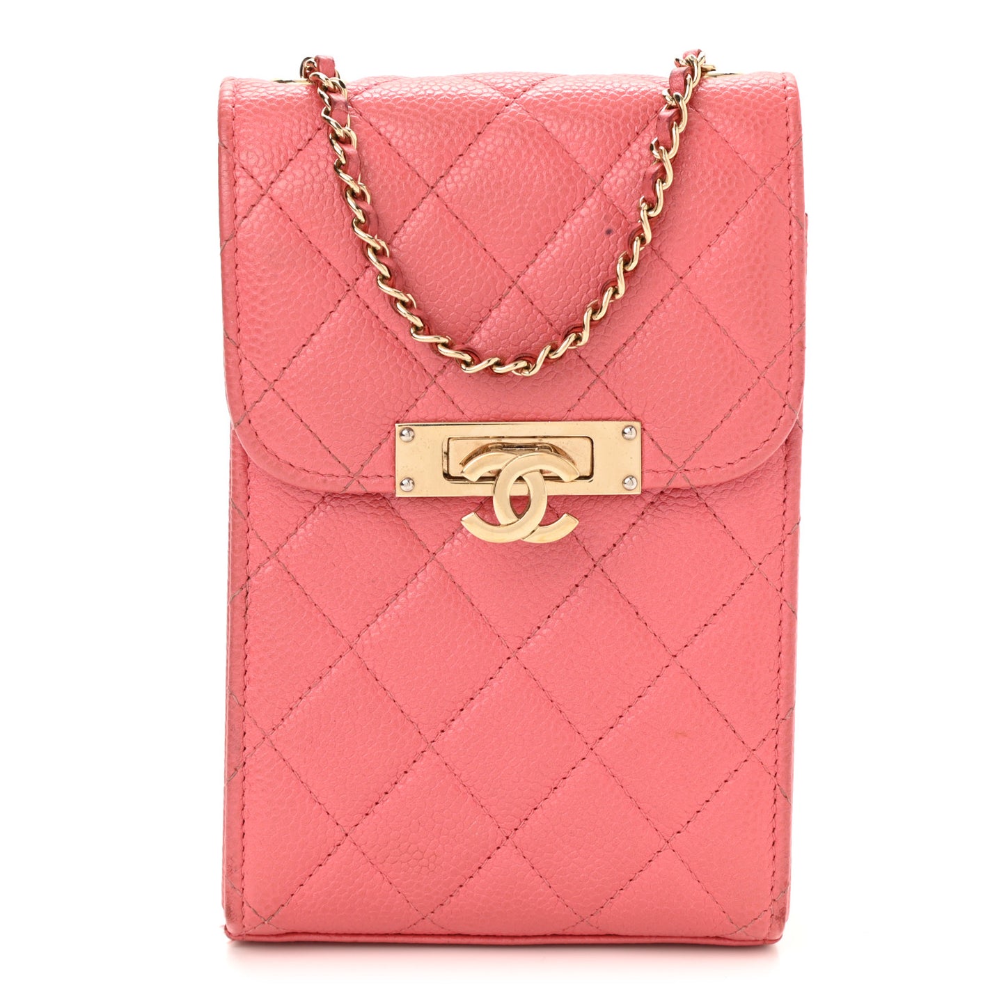 Caviar Quilted Golden Class Phone Holder Pink