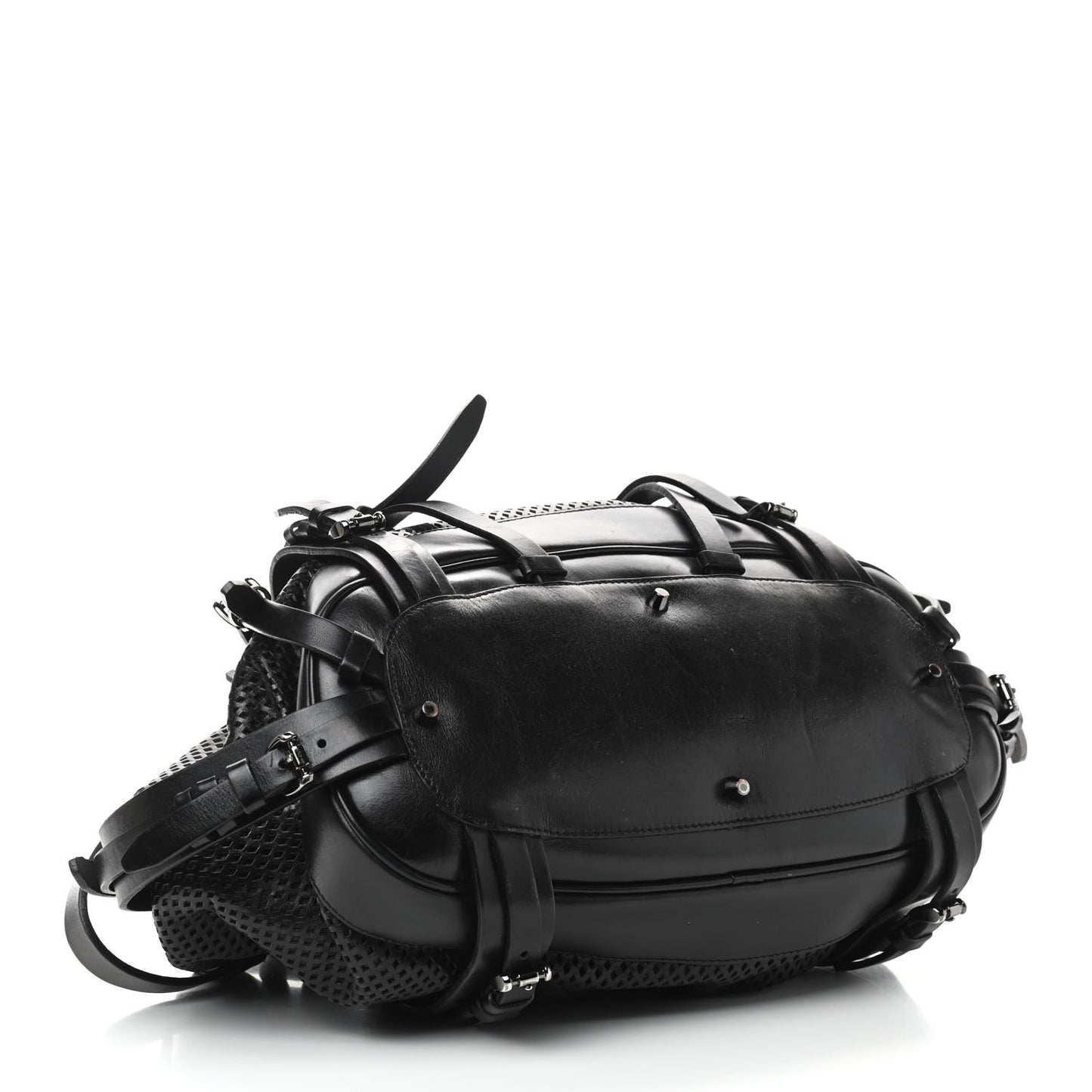 Perforated Calfskin Belted Bag Black