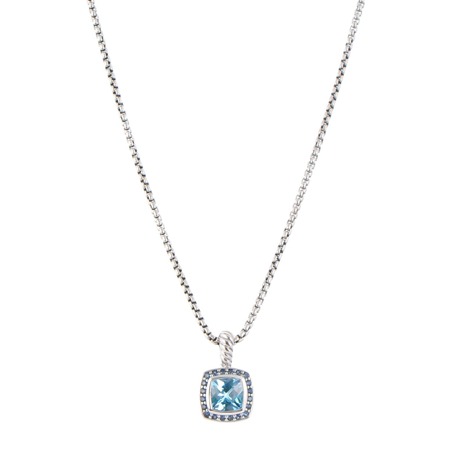 David Yurman Sterling Silver Blue Topaz Sapphire 7mm Petite Cable Candy Pendant Necklace 1 of 5