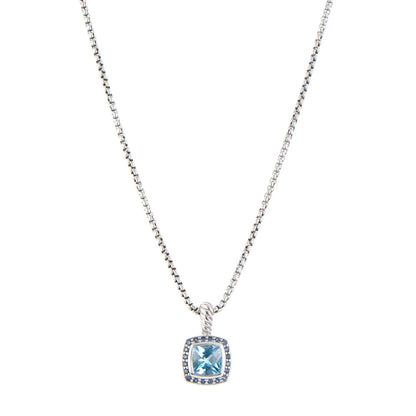 David Yurman Sterling Silver Blue Topaz Sapphire 7mm Petite Cable Candy Pendant Necklace 1 of 5