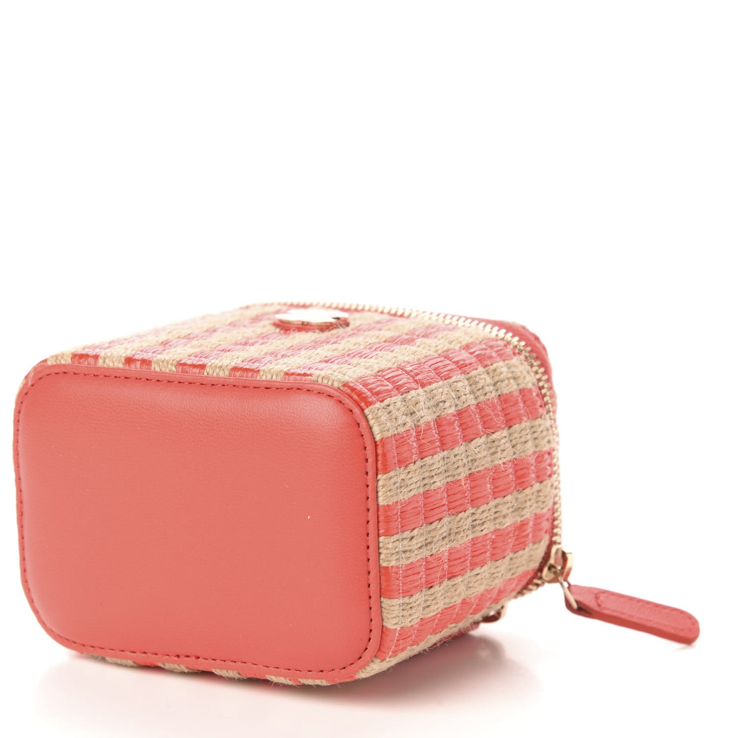 Raffia Jute Striped Mini Vanity Case With Chain Red Beige