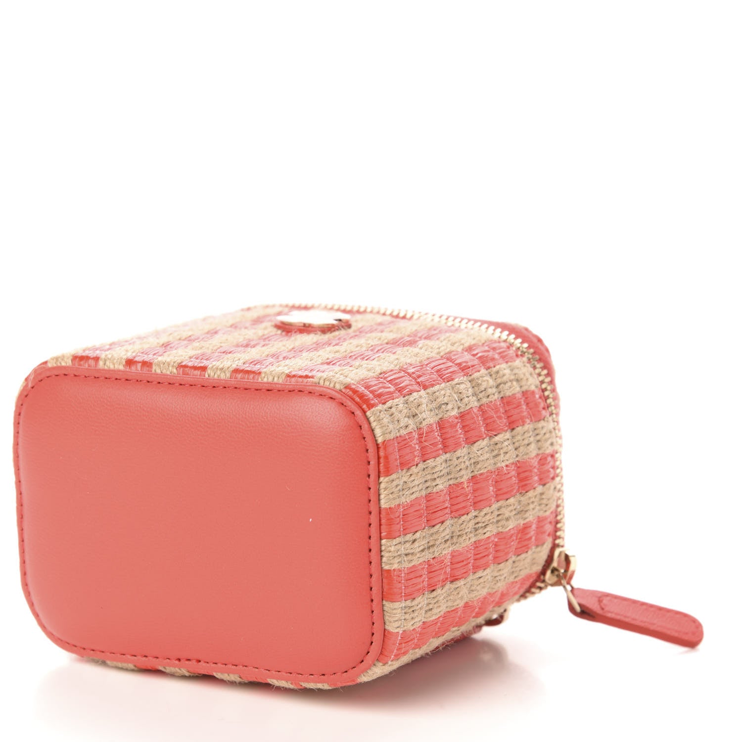 Chanel Raffia Jute Striped Mini Vanity Case With Chain Red Beige 9 of 11