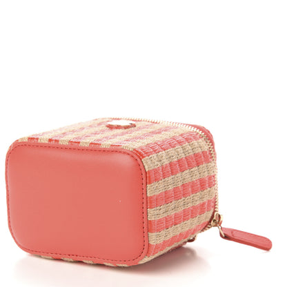 Chanel Raffia Jute Striped Mini Vanity Case With Chain Red Beige 9 of 11