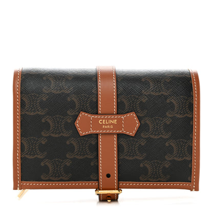 Celine Triomphe Canvas Calfskin Jewelry Pouch Tan 1 of 8