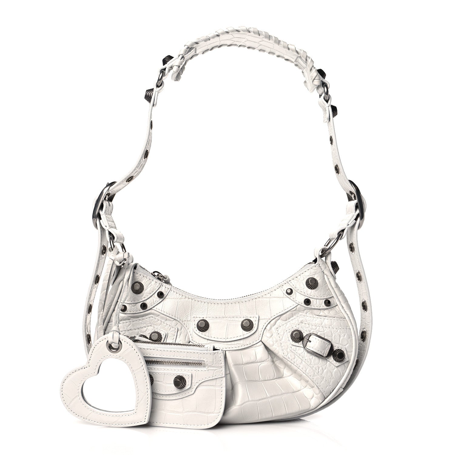 Balenciaga Extra Supple Calfskin Crocodile Embossed Le Cagole Shoulder Bag XS White 1 of 10