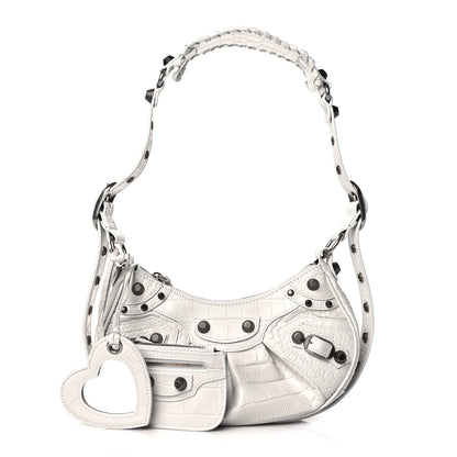 Balenciaga Extra Supple Calfskin Crocodile Embossed Le Cagole Shoulder Bag XS White 1 of 10