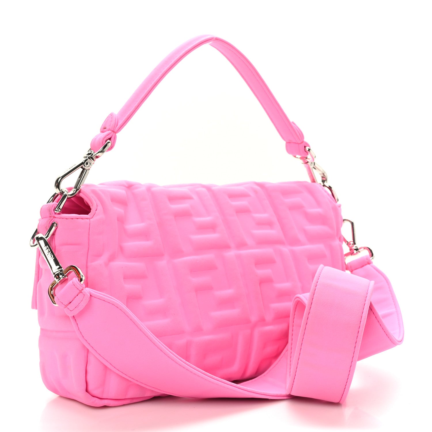 Fendi Lycra FF 1974 Embossed Baguette Rosa Fluo 2 of 8
