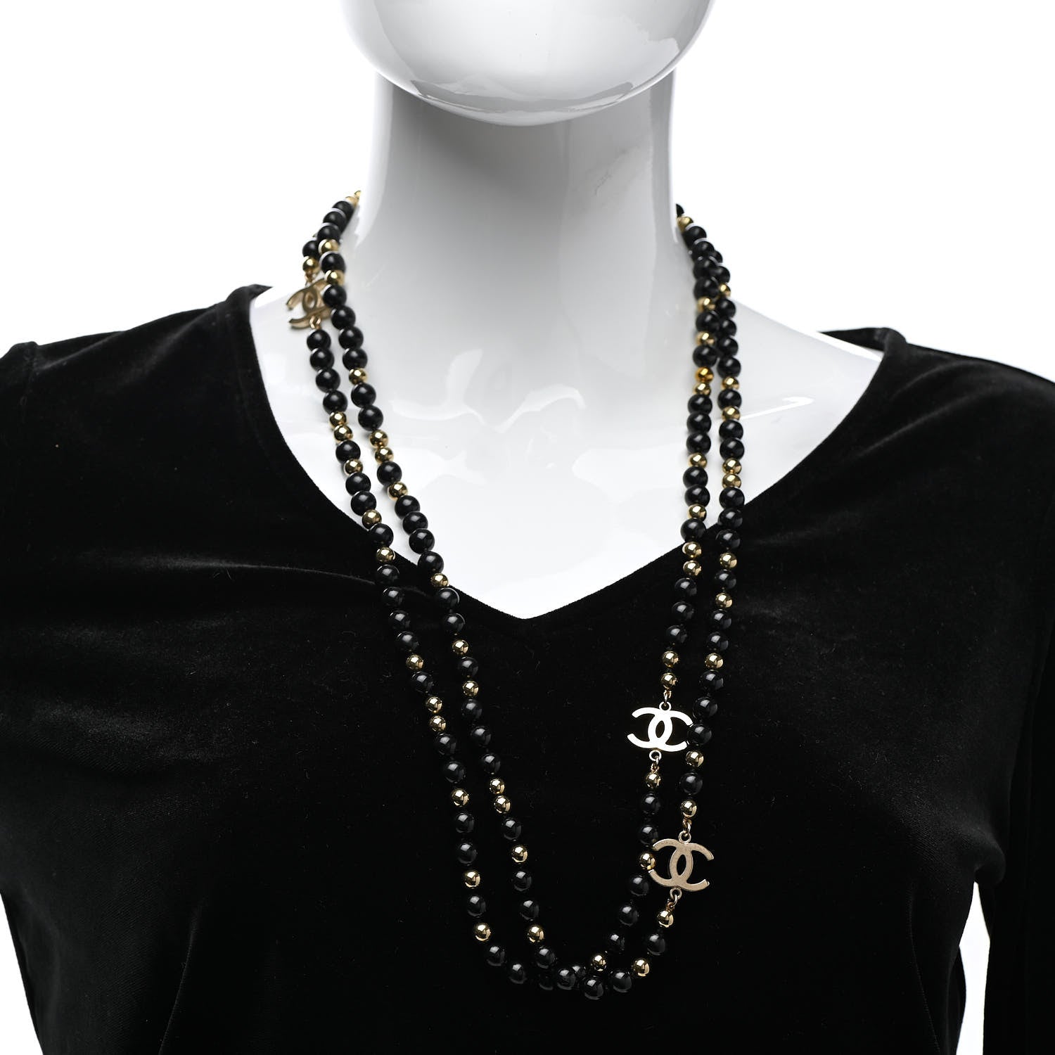 Chanel Beaded CC Long Necklace Black Gold 2 of 7