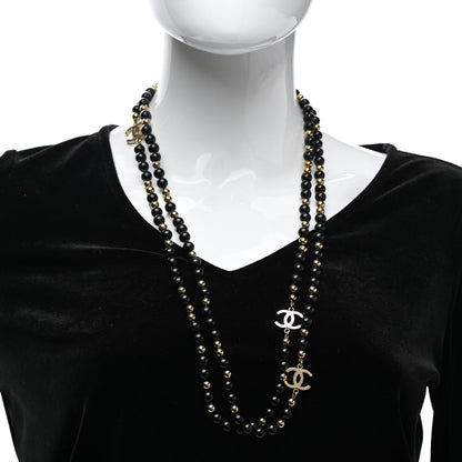 Chanel Beaded CC Long Necklace Black Gold 2 of 7