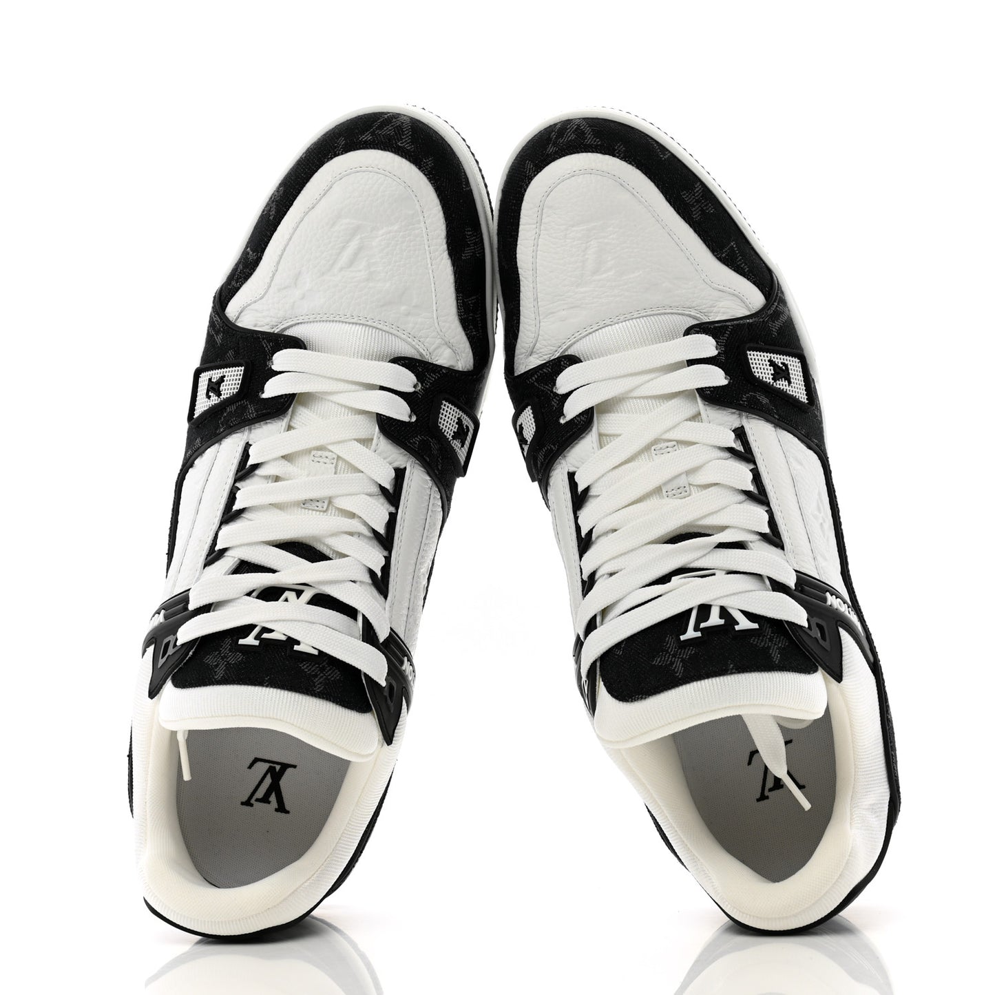 Calfskin Monogram Denim Mens LV Trainer Sneakers 11.5 Black