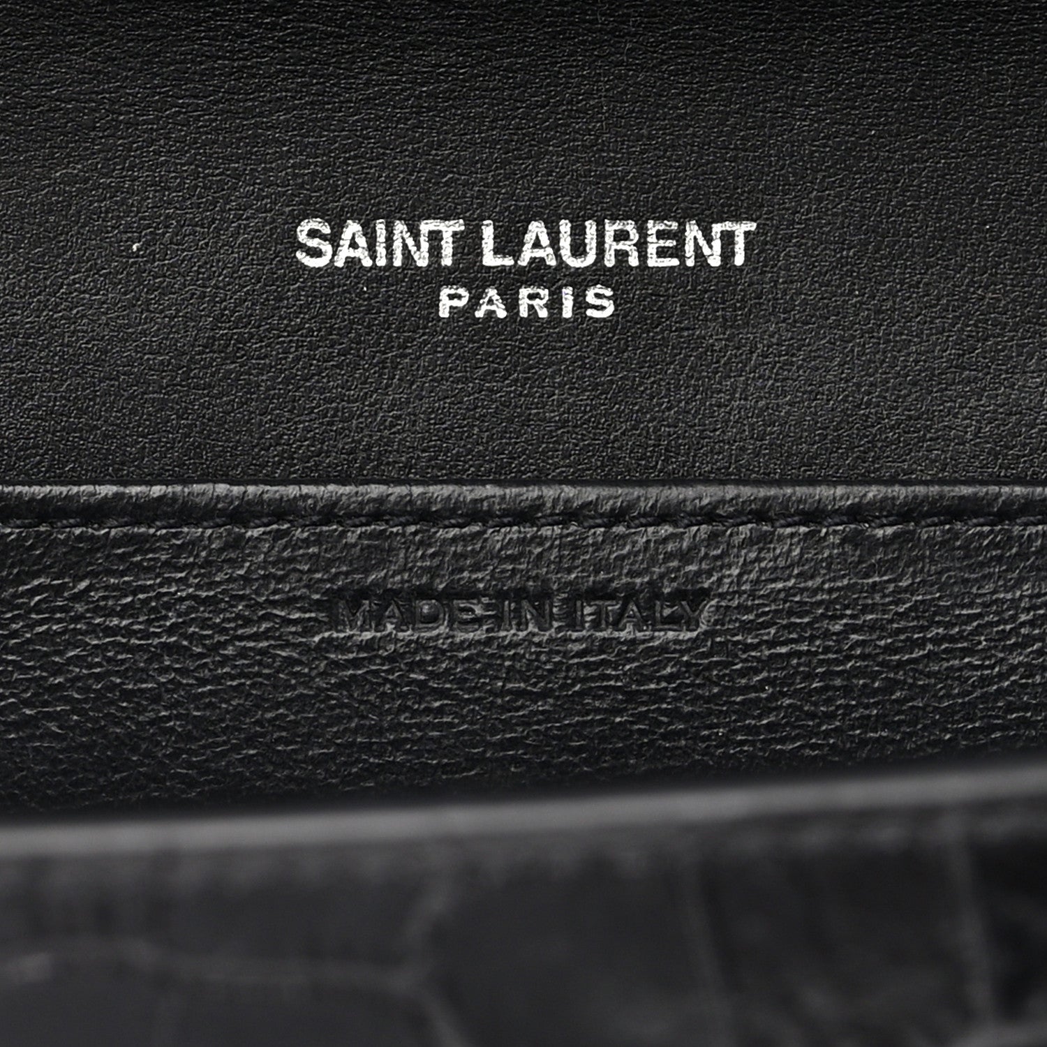 Saint Laurent Calfskin Crocodile Embossed Monogram Uptown Chain Wallet Black 6 of 11