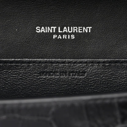 Saint Laurent Calfskin Crocodile Embossed Monogram Uptown Chain Wallet Black 6 of 11