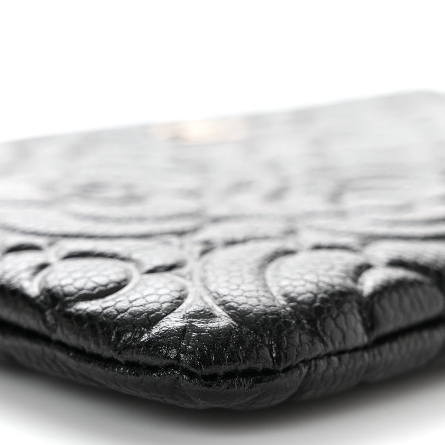 Chanel Caviar Camellia Embossed Small Pouch Black 8 of 10